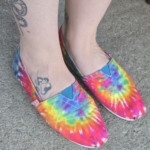 Skechers Slip-Ons, Size 8.5 — Fun & Vibrant Rainbow Tie Dye Shoes